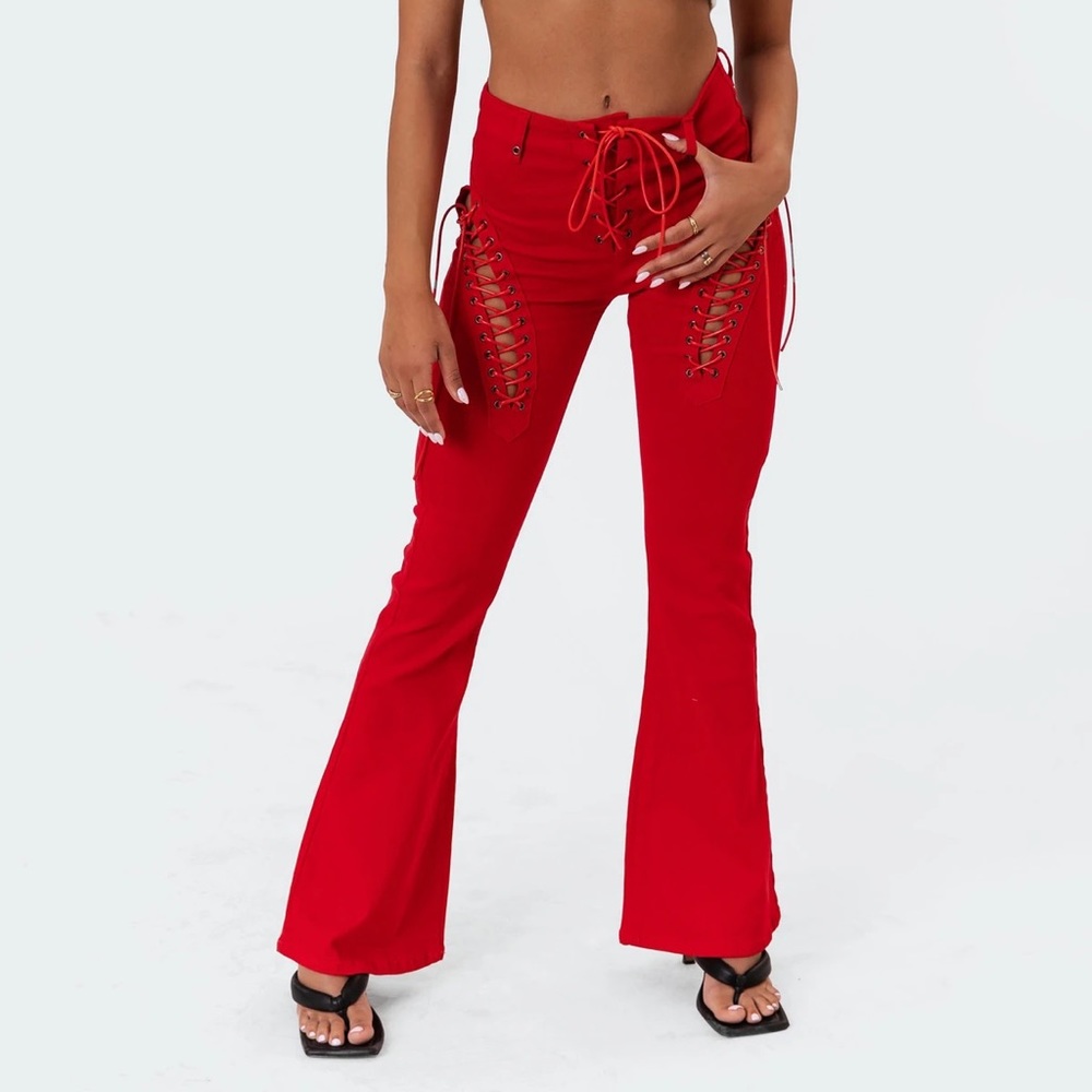 NWT Edikted Engine Red Flared Jeans